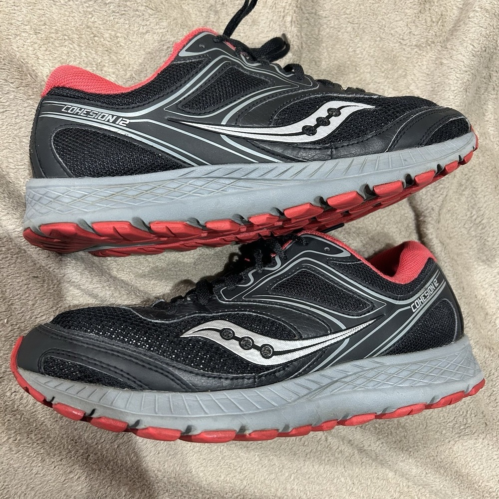 Saucony Cohesion 12 Womens Size 10.5 Running Shoes Black Red Grey S10475-2